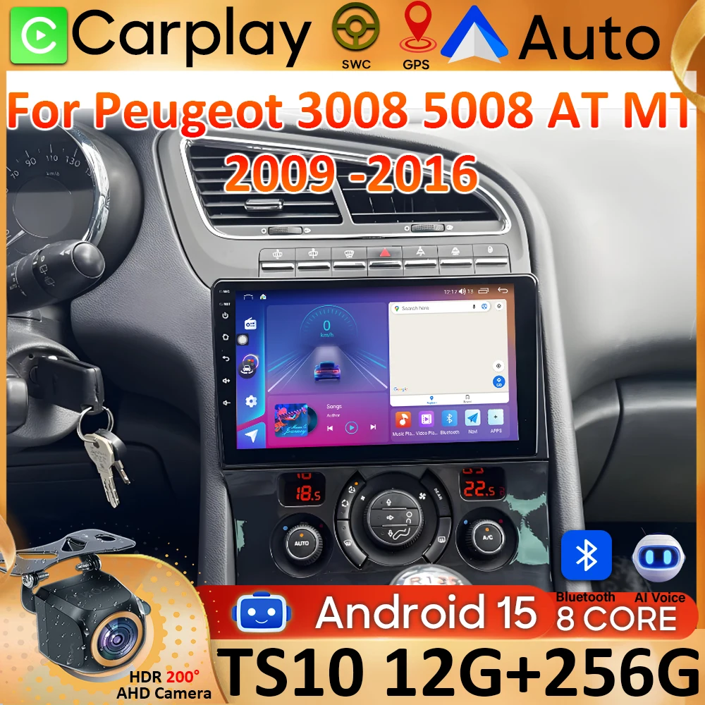 

Android 15 Auto Carplay For Peugeot 3008 5008 AT MT 2009-2016 Stereo Multimedia Player GPS Navigation Car radio Video No 2din 4G