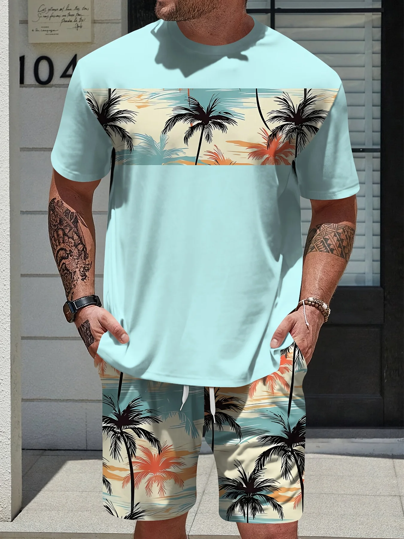 

Summer 2026 new men's set 3D printed Hawaiian casual outdoor beach men's clothing