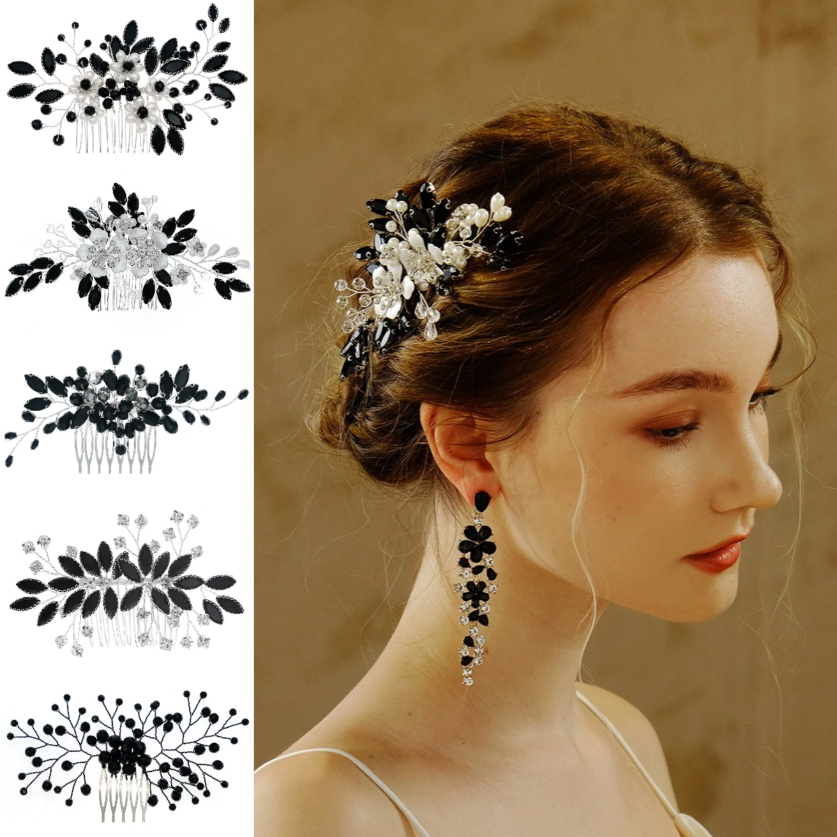 

Черная расческа для волос с кристаллами и бисером, модная заколка для волос в готическом стиле с жемчугом, головной убор для женщин, модный головной убор ручной работы, аксессуары для волос