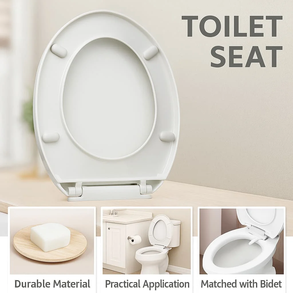 

Smooth Surface Toilet Seat, Simple Setup Plastic Replacement Lid, Fit Most Home Bathroom Toilets