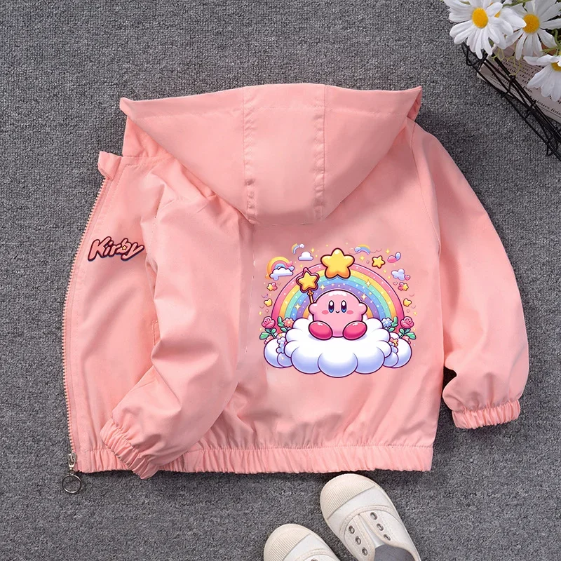 Kirbys Zipper Jacket Pink Thin Coats Autumn Spring Waterproof Clothes Hooded Windbreaker Tops Outerwear Sports Clothing Gifts