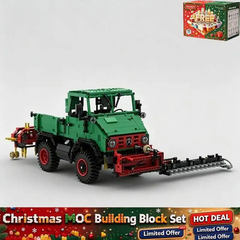3019PCS Green Farm Utility Truck Model Rake Cutter Attachment Building Blocks Collection Display Creative Learning Gift For Men