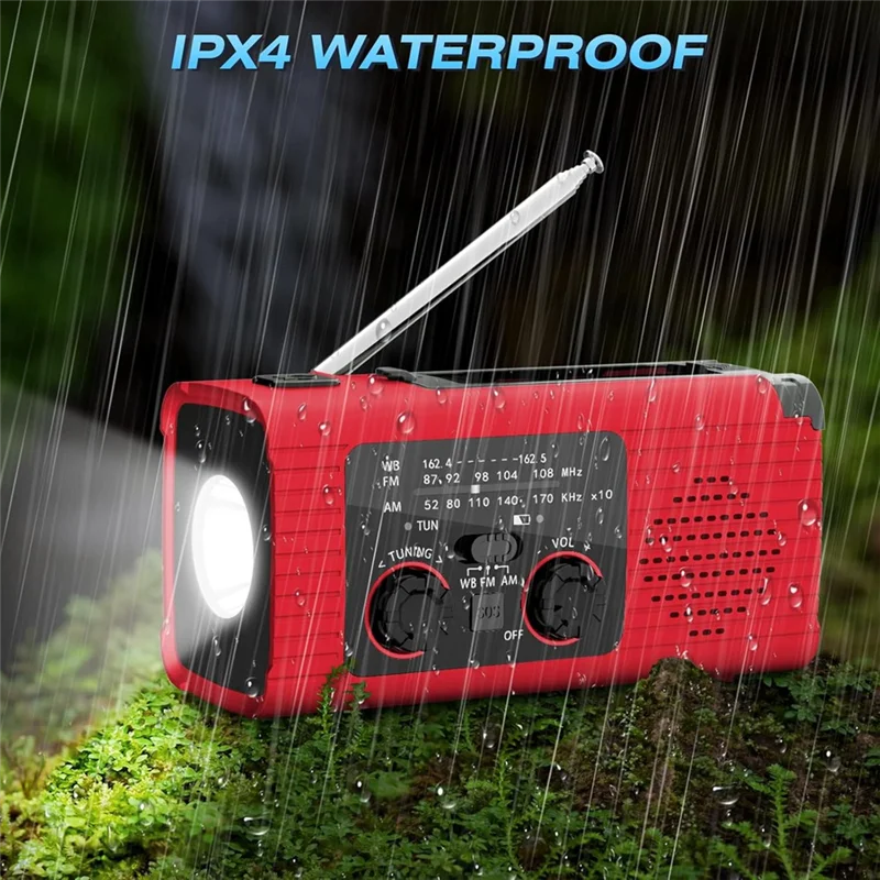 A25R-Emergency Radio Hand Crank Radio Multi-Function AM/FM/NOAA Solar Hand Crank Emergency Radio SOS Alarm 4000Mah