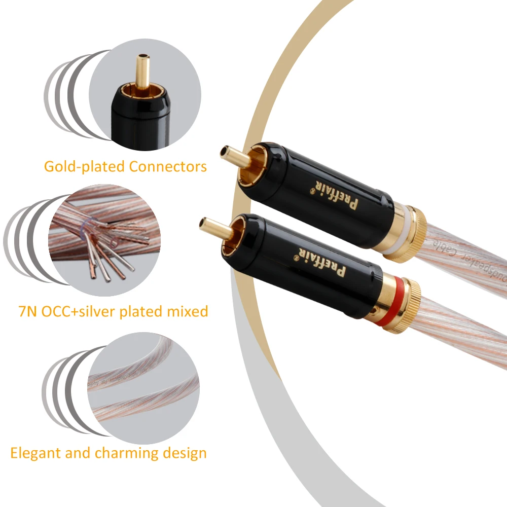 Preffair 7N OCC versilbertes gemischtes Weben 2RCA-Audiokabel Audiokabel 24K vergoldeter Stecker HIFI 2RCA auf 2RCA-Kabel