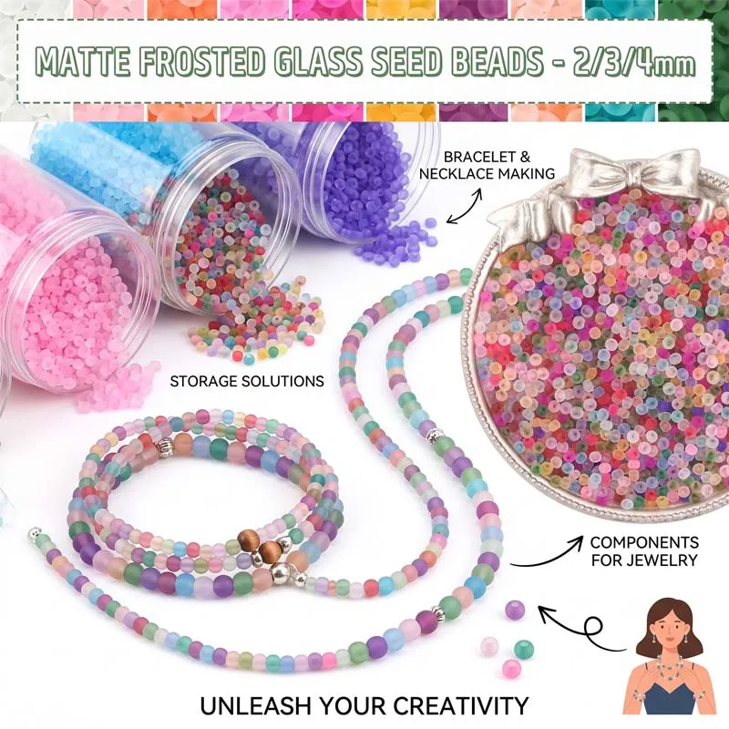 2mm 3mm 4mm Frosting Matte Seedbeads Transparent Frosted Glass Bead For Needlework Jewelry Making Clothing DIY Accessories