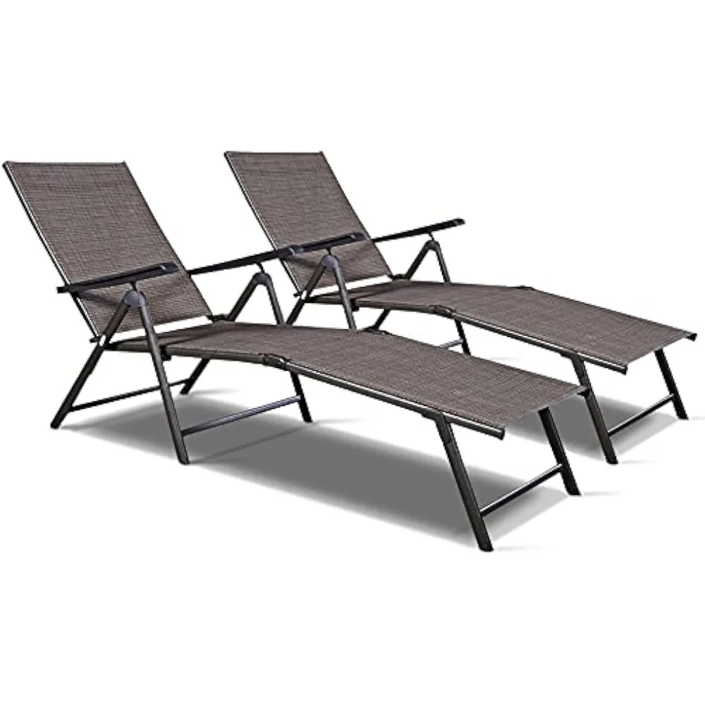 

Set of 2 Patio Adjustable Chaise, 5 Back & 2 Leg Positions Outdoor Reclining Lounger Chairs, Suitable for Lawn, Poolside, Garde