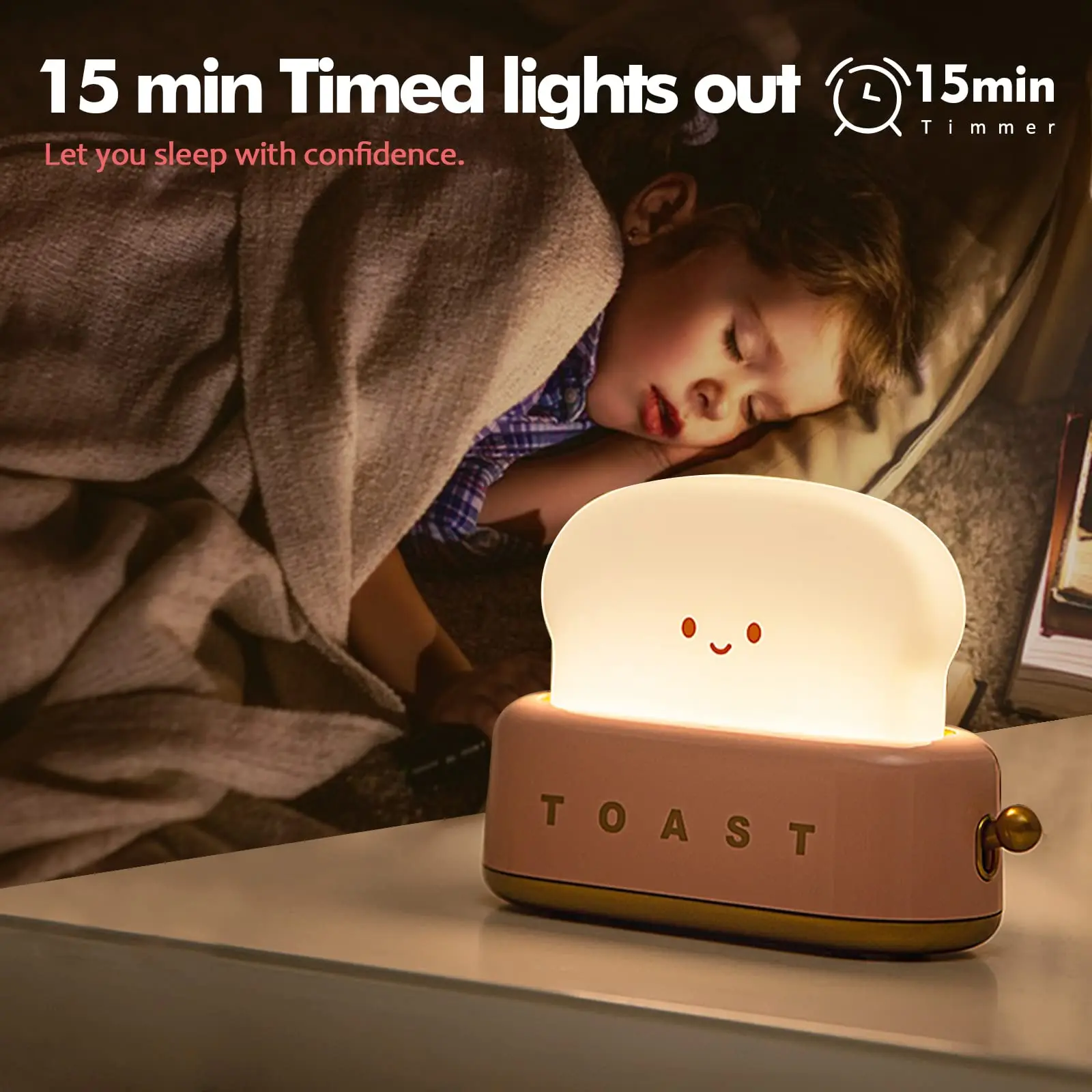 Toaster Bread LED Night Light USB Rechargeable Cute Small Bedside Table Lamp for Room Desk Decor Children Kids Gifts Nightlight