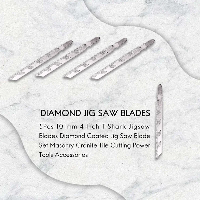 5Pcs 101Mm 4 Inch T Shank Jigsaw Blades Diamond Coated Jig Saw Blade Set Masonry Granite Tile Cutting Power Tools Accessories