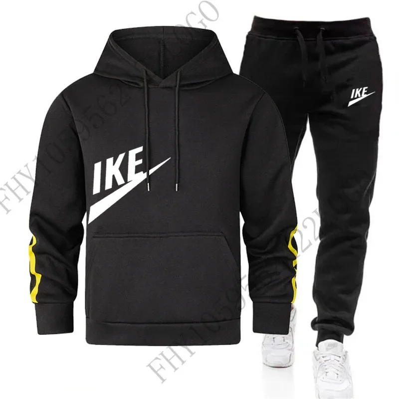 New men's sportswear, autumn and winter outdoor casual men and women black hoodie + sweatpants 2 sets, fashion casual suit