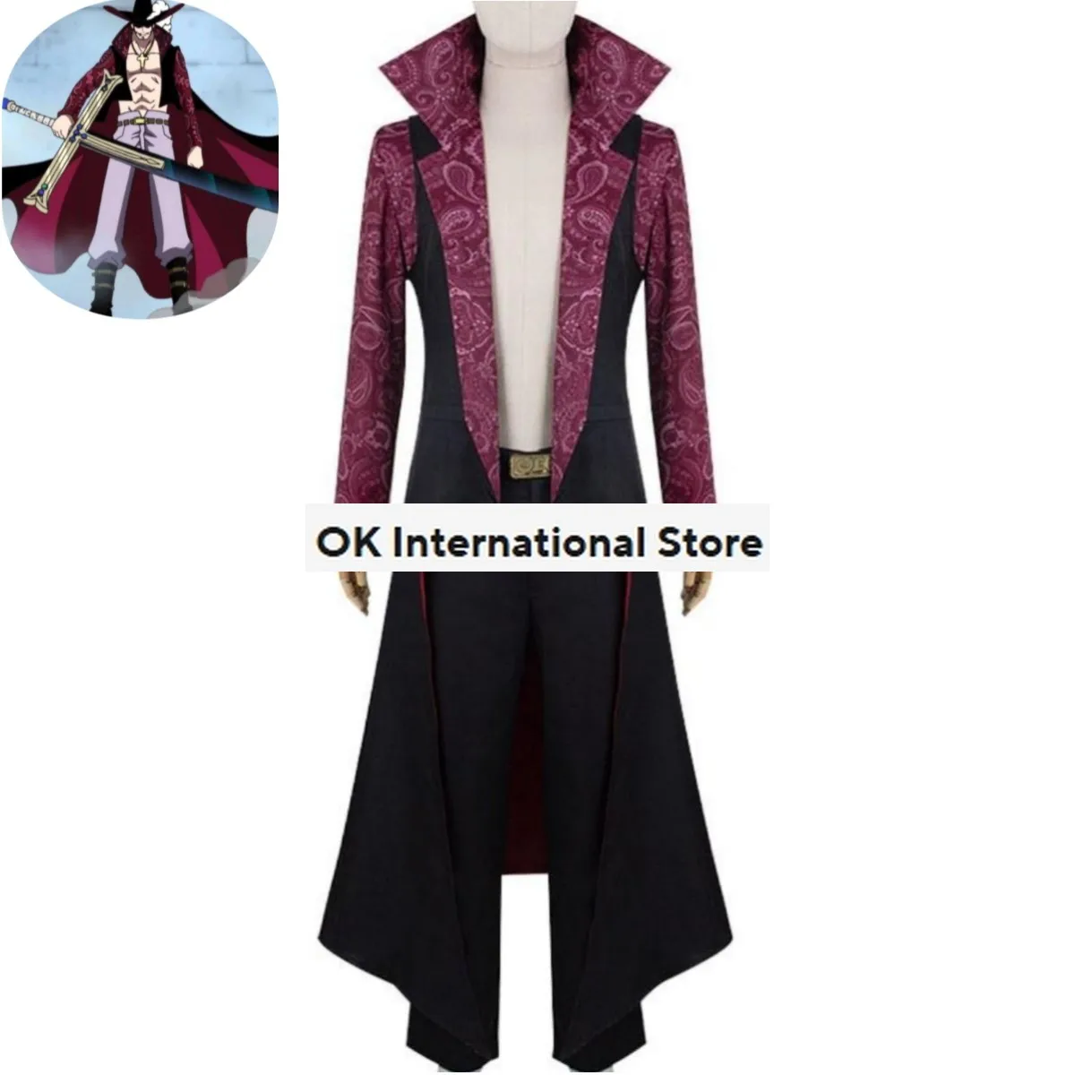 Live Action Movies Dracule Mihawk Cosplay Costume Stand-up Collar Cloak Printing Trench Coat Adult Man Halloween Carnival Suit