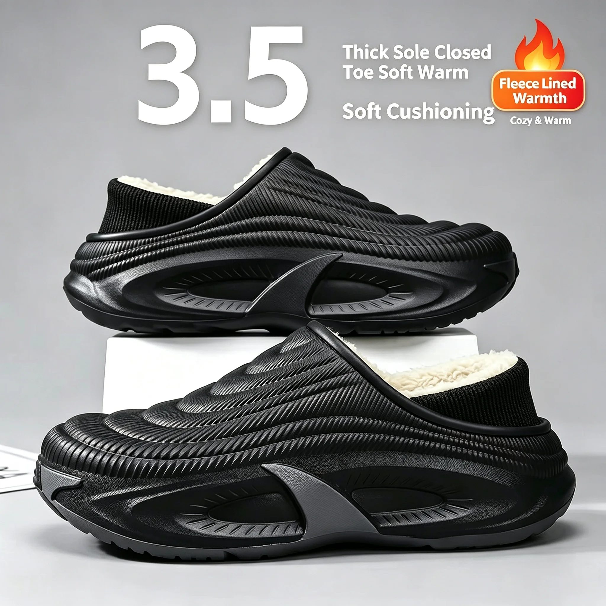 Men's Waterproof Cotton Slippers Women Couple Outdoor Wear Warm and Anti Slip Thick Soled Warm Shoes with Fleece Added At Home