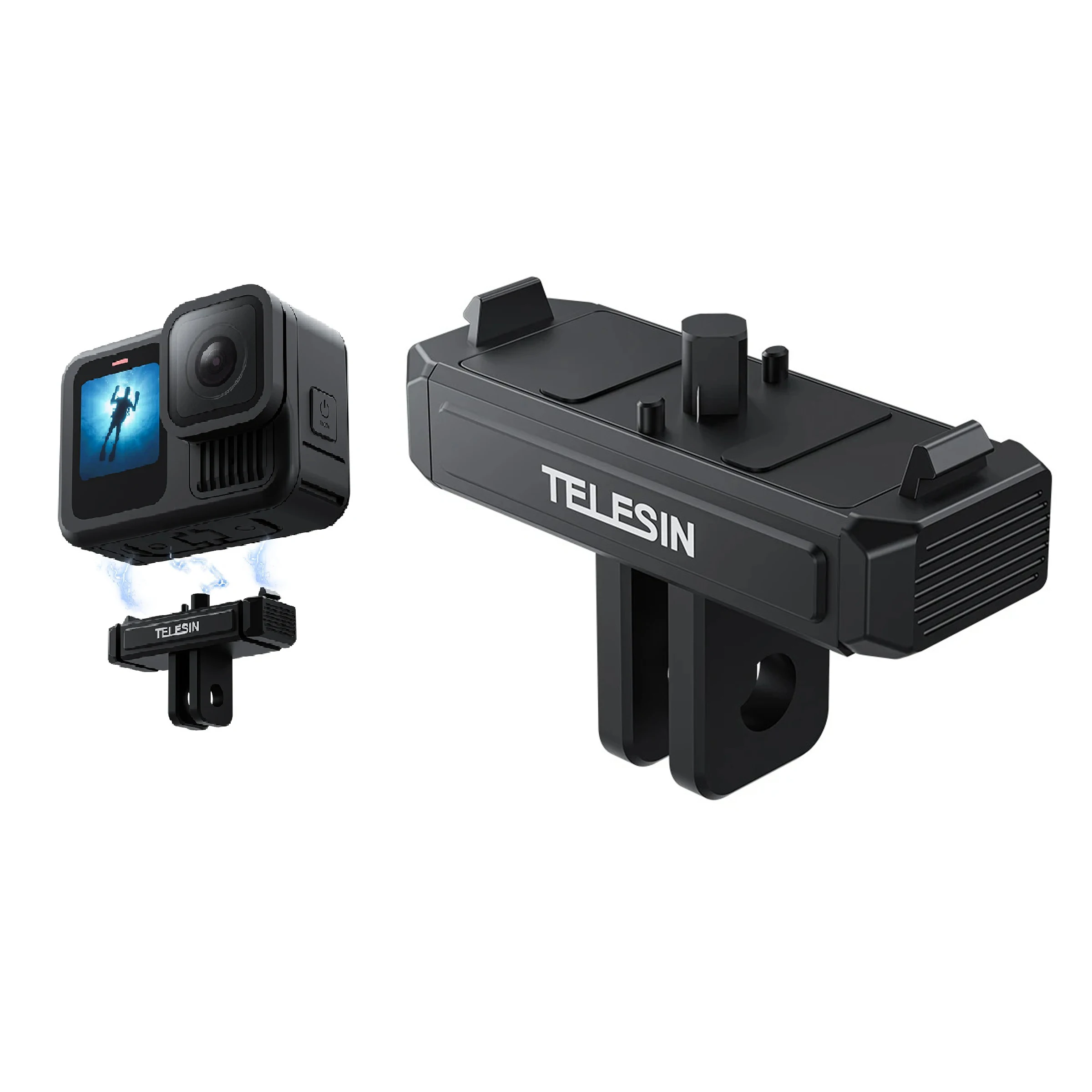 

TELESIN Magnetic Two Claw Adapter Qucik Release for Go Pro Hero 13 Camera Accessories Dual Lock & Anti-Slip Button Design