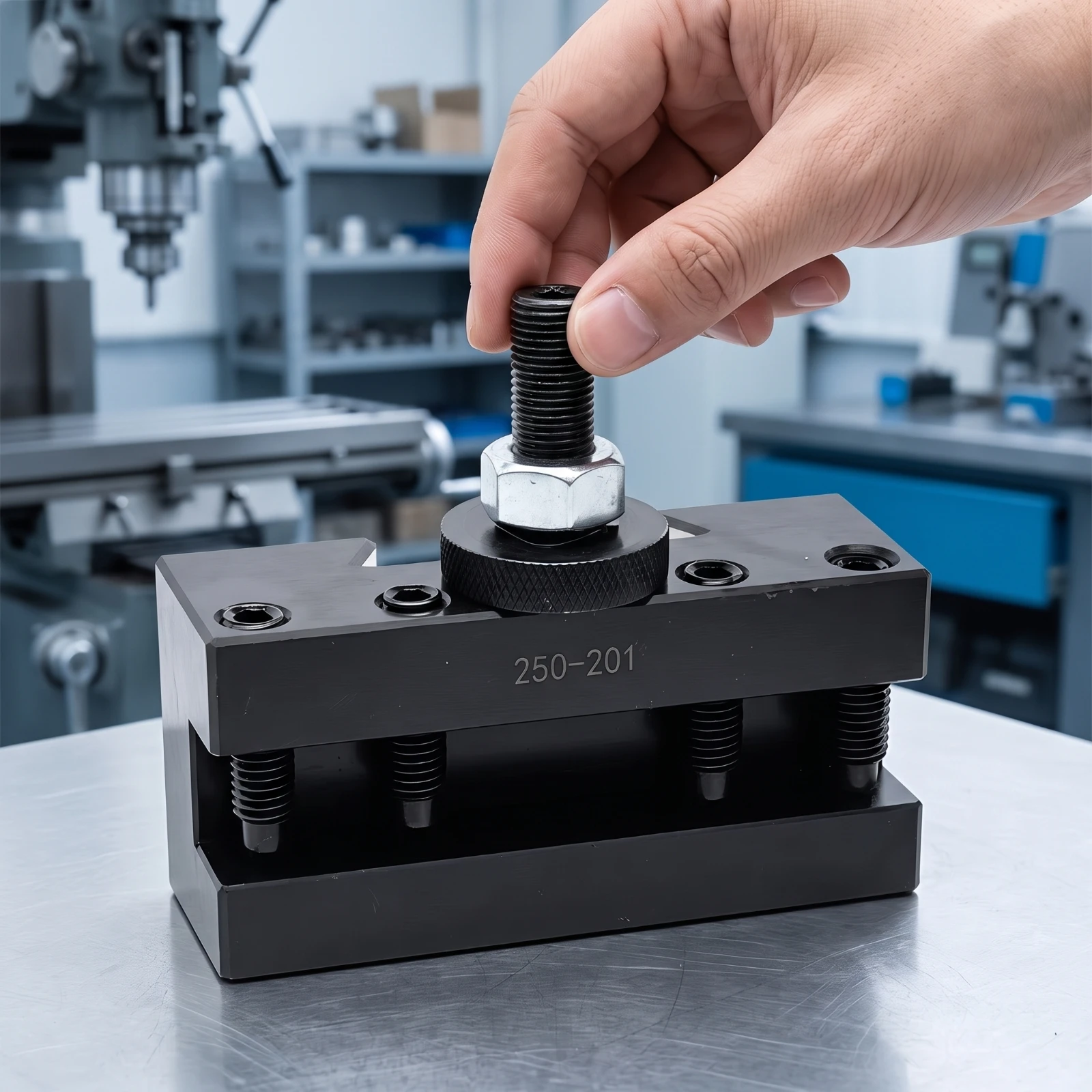 Lathe Tool Post with Adjustment Collar Precision Ground Lathe Tool Holder Turning and Facing Holder Machined Hardware Hardened