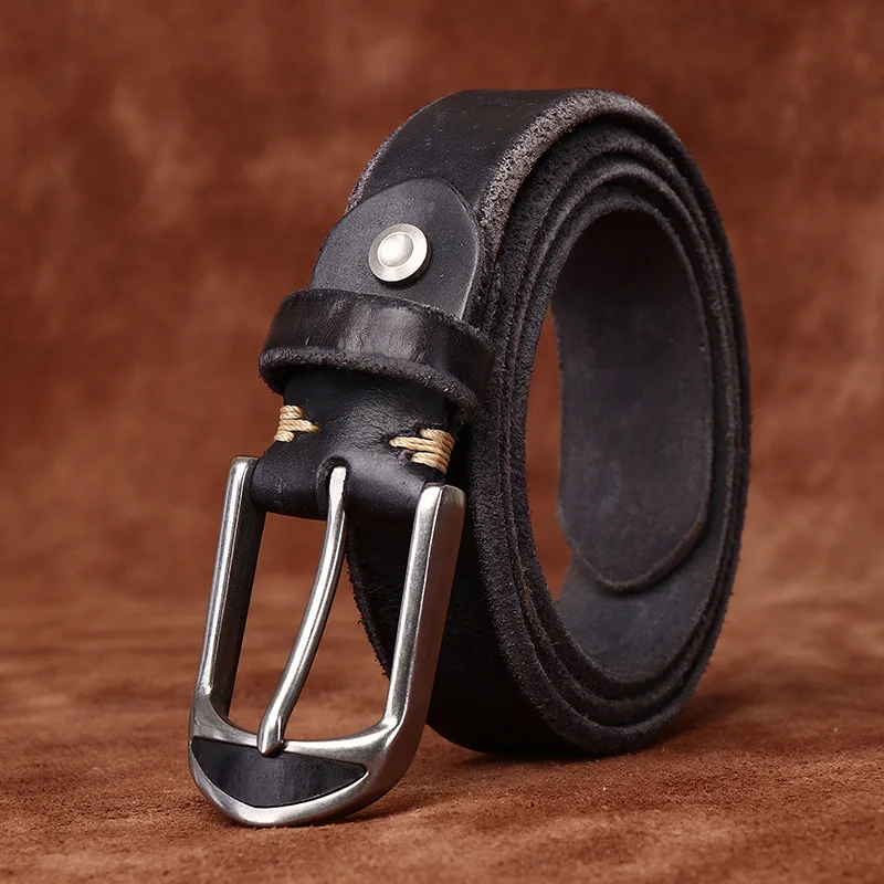 Men's leather belt Original design Thick extra thick beveled retro frosted leather belt men's first layer cowhide casual belt