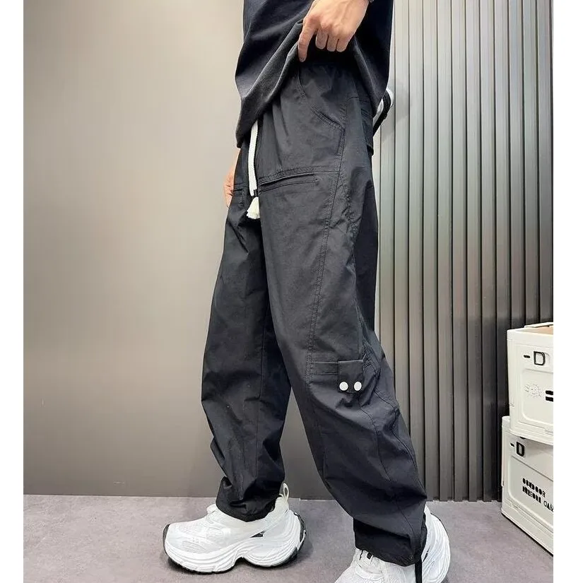 Jogger de trabajo de estilo americano para hombre, pantalones de hip hop personalizados, sueltos, rectos, de moda, ropa informal doblada de Color sólido, Verano