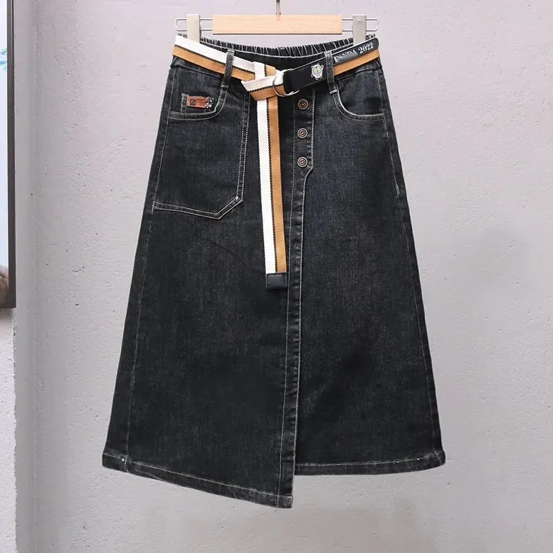 Irregular Denim Skirt for Women Spring New Elastic High Waisted A-line Buttocks Wrapped Skirts for Women Casual Clothing Z510