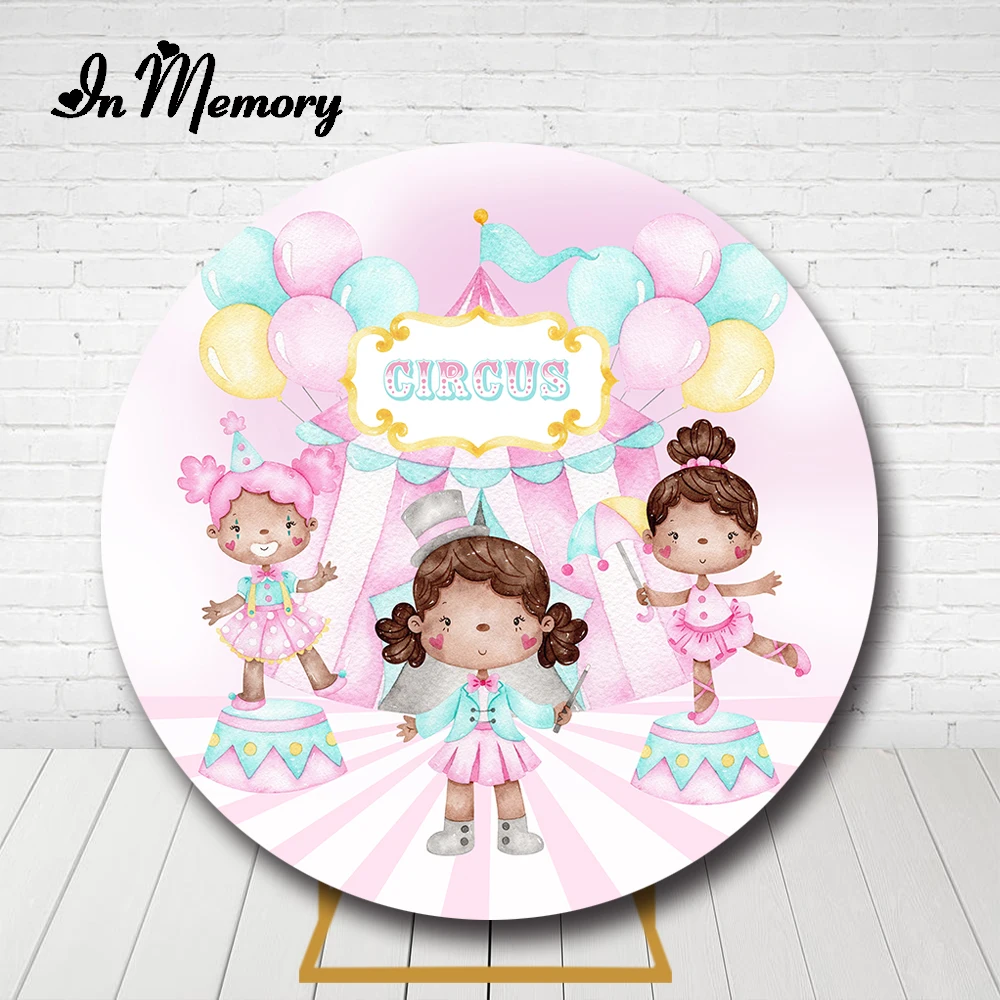 InMemory Pink Girls Circus Tent Birthday Party Round Backdrop Balloons Newborn Baby Shower Background Plinth Covers Elastic