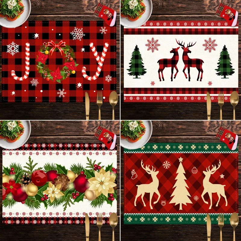 

Christmas-Themed Dwarf Reindeer Xmas Tree Non-Slip Placemat-Festive Table Mat For Holiday Dining & Decor, Heat-Resistant Linen