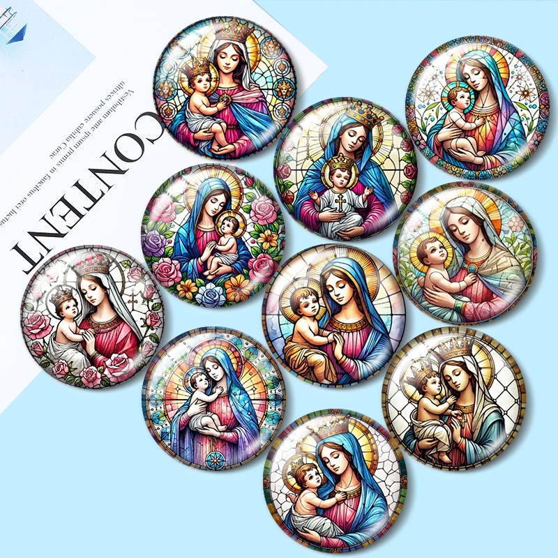 

The Virgin Mary and Jesus Painting 10pcs 12mm/16mm/18mm/25mm Round Photo Glass Cabochon Demo Flat Back Making findings
