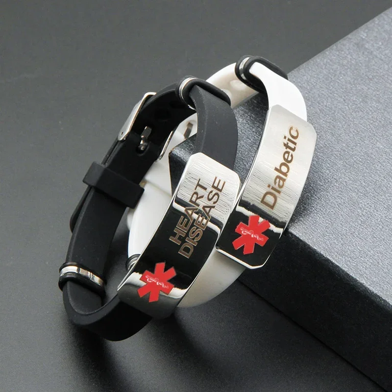 New Fashion Diabetic Silicone Medical Alert ID Bracelet for Men Woman Child Adjustable Length Wristband SOS ICE Jewelry Gift