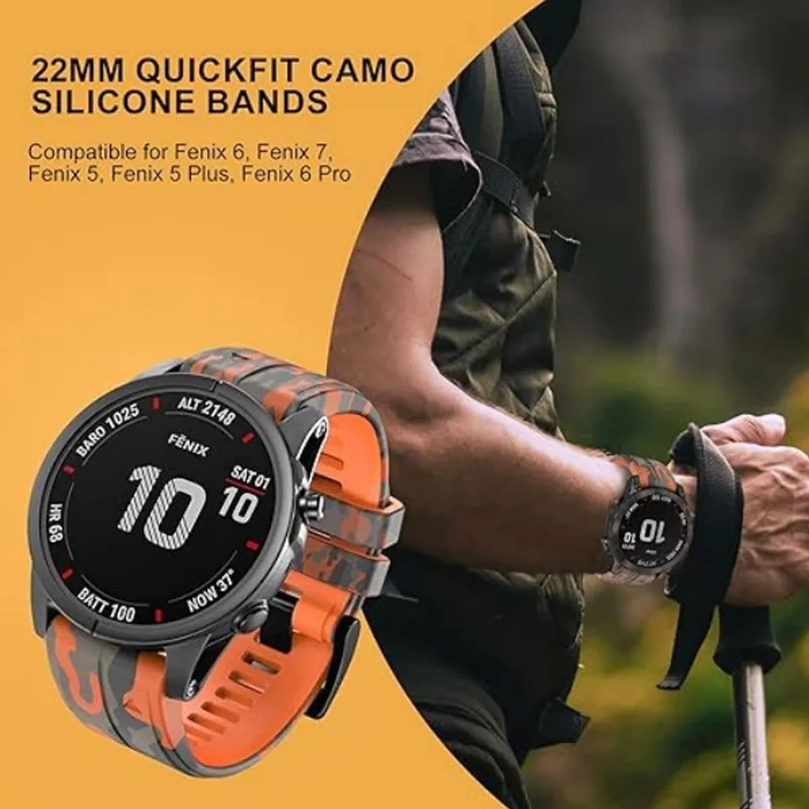 QuickFit 22mm 26mm Sports Camouflage Silicone Strap For Garmin Fenix 6X 7X Pro Band For Fenix 6Pro 5Plus Bracelet Watchband