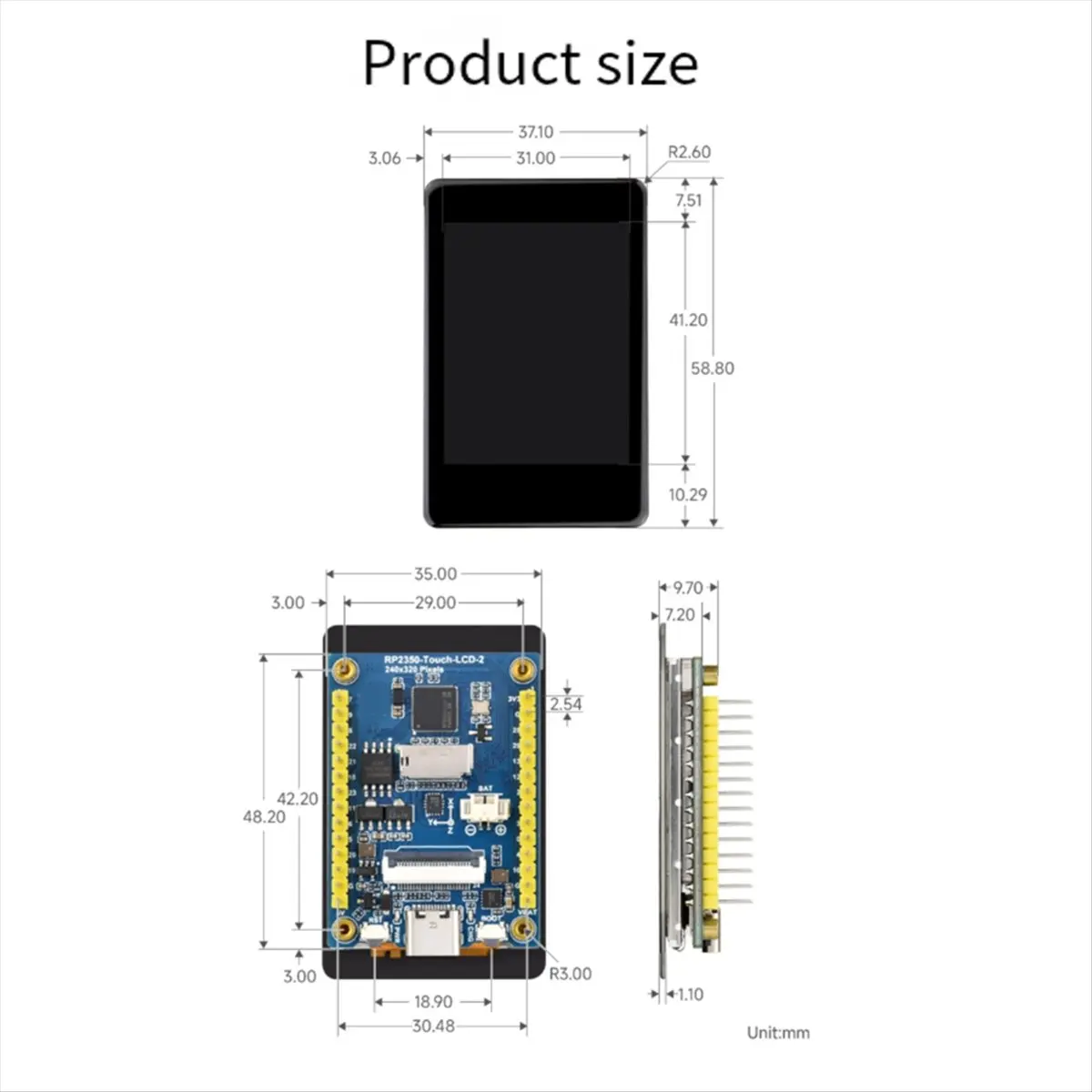 (ABGQ) RP2350 2-Inch LCD Development Board Capacitive Touch Display 240x320 Pixels IPS Panel with Display