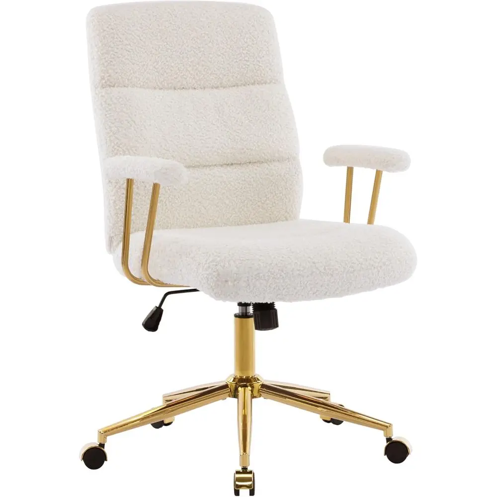 

Luxurious White and Gold Office Chair with Textured Fabric, Padded Seat, Adjustable Height