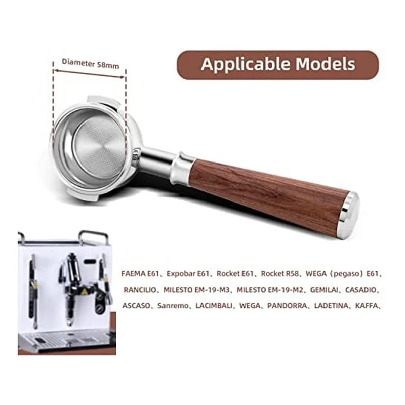 AF93-58Mm Kaffee Bodenloser Siebträger für E61/Expobar E61/Rocket E61ECM, 304 Lebensmittel Edelstahl Kaffee Espresso