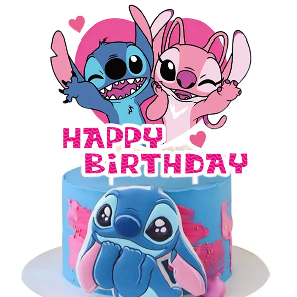 Lilo & Stitch Tortenaufsatz für Kinder, Cartoon-Motiv, alles Gute zum Geburtstag, Kuchendekoration, Partyzubehör für Kindergeburtstag, Babyparty, Partyzubehör