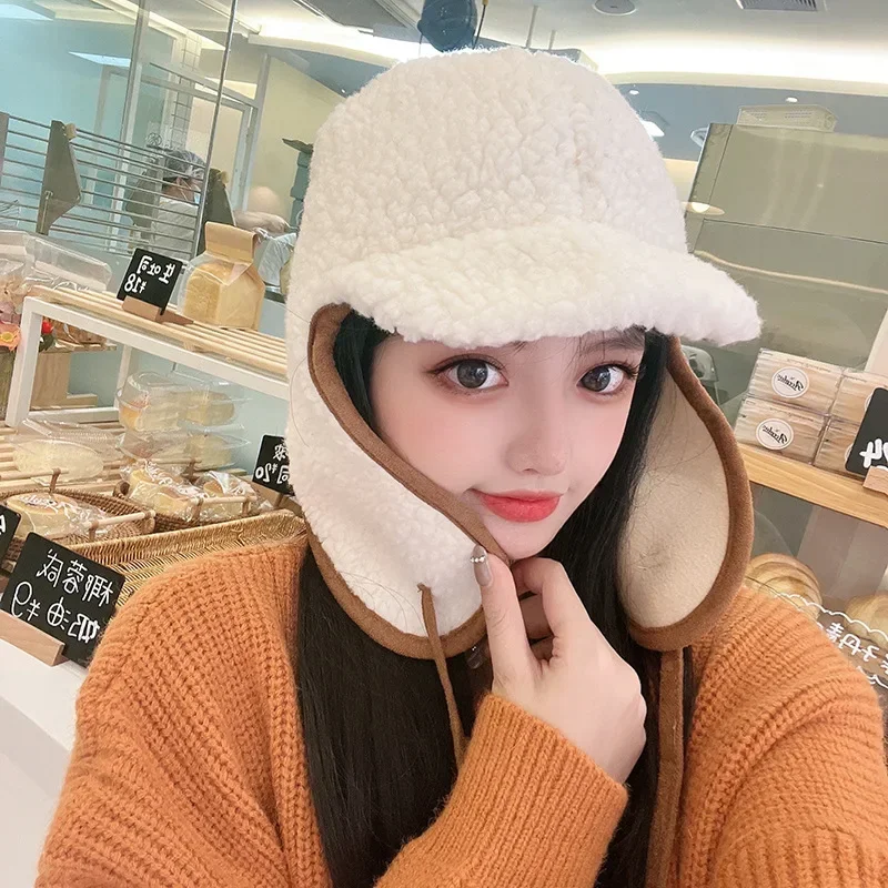 Japanese Design Lamb Wool Bomber Hats for Men Women Winter New Outdoor Cozy Earflap Russia Trapper Hat Women's Ski Cap Gorras