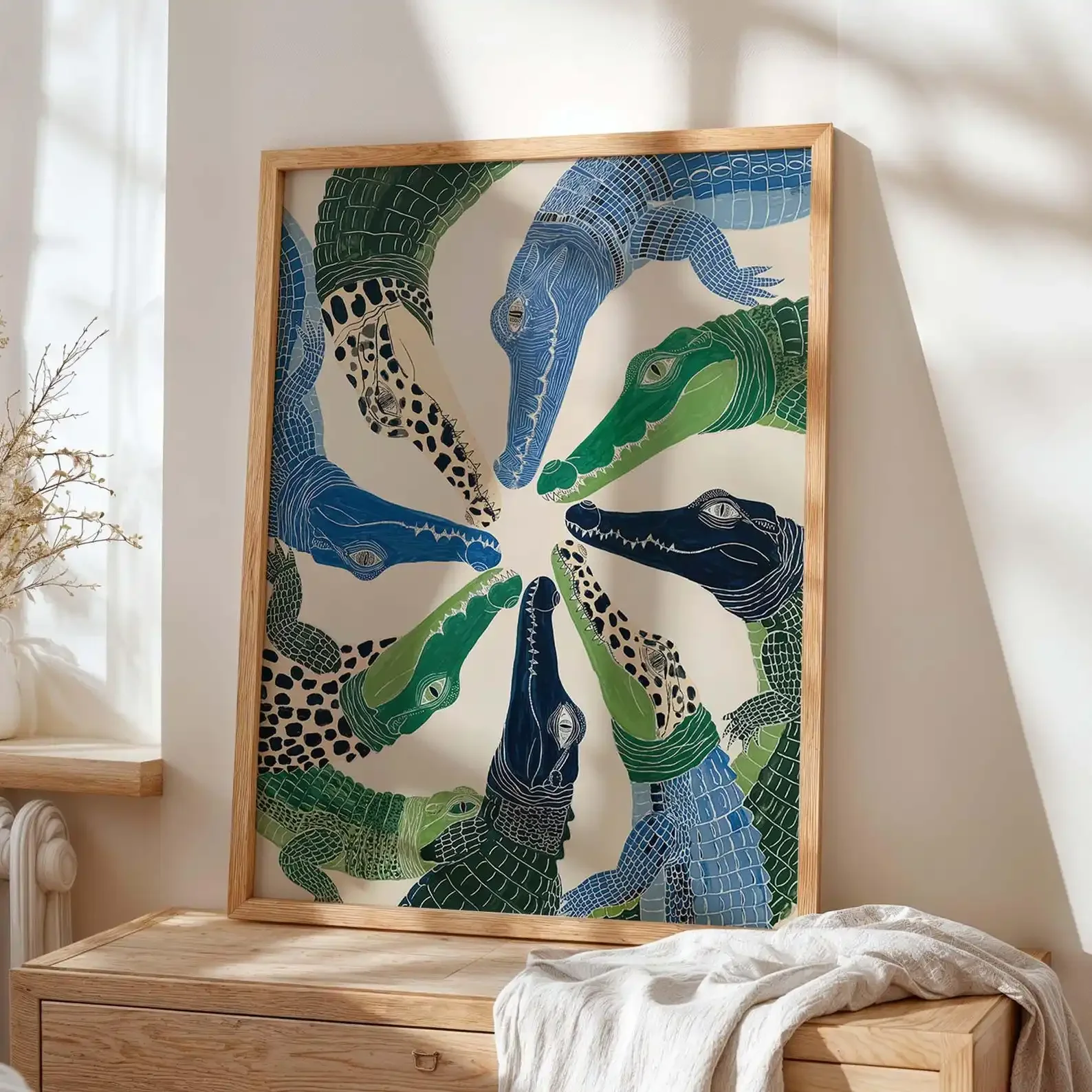 Multiple sizes 1pc frameless Canvas Painting,Retro Abstract Crocodile Canvas Wall Art Print Frameless Alligator Canvas Poster fo