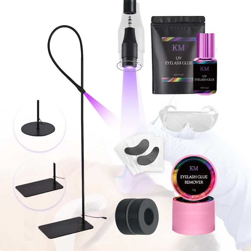 Traje de extensión de pestañas con luz UV LED sin daños, pegamento de extensión de pestañas LED UV de secado rápido fuerte, lámpara uv led para juego de extensiones de pestañas