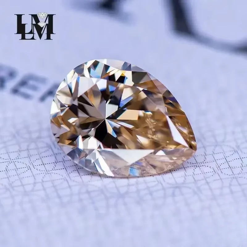 Moissanit-Stein in Primärfarbe Teegelb, Birnenförmiger Edelstein, Laborgezüchteter Diamant-Anhänger für Schmuckherstellung mit Zertifikat – Detail 1