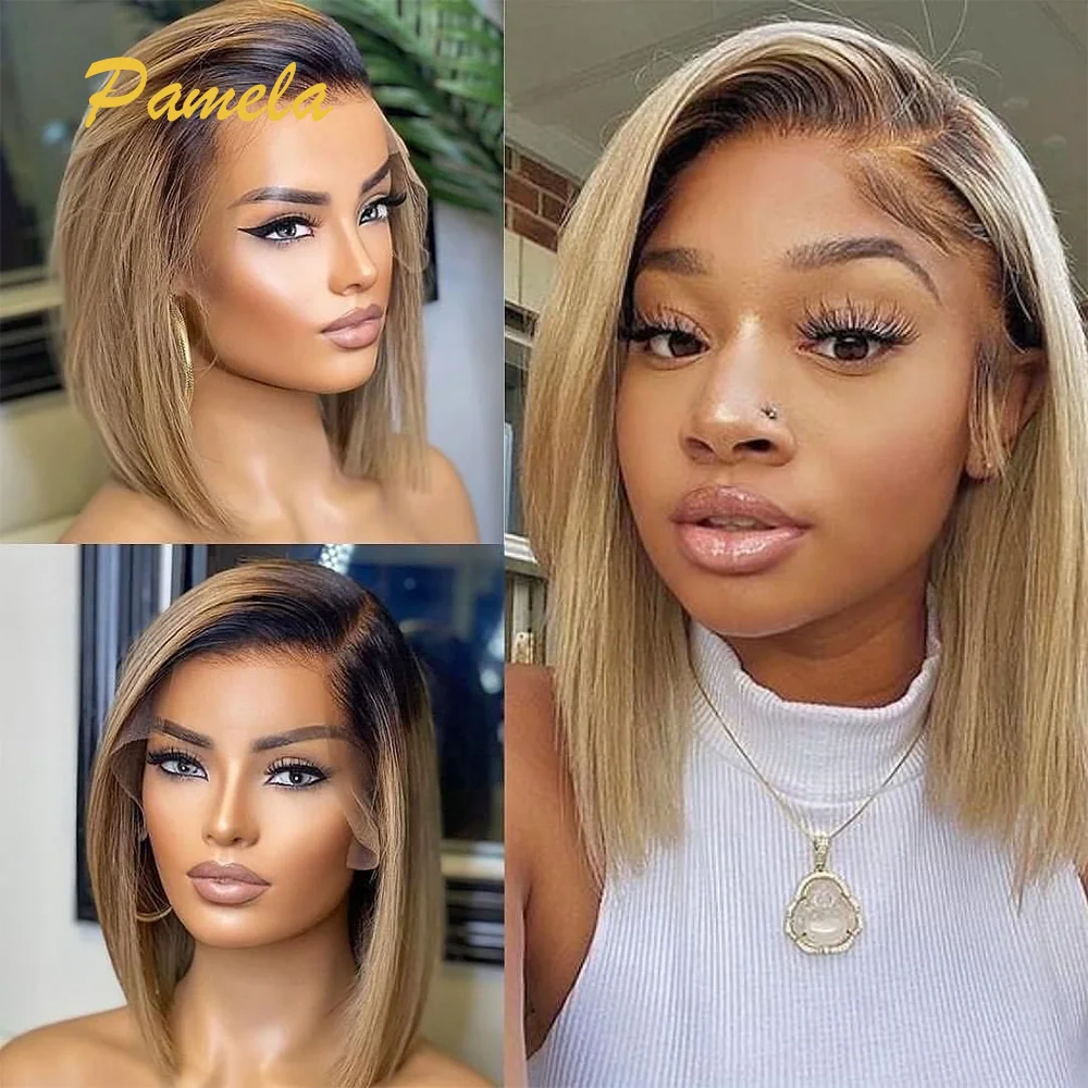 

Ombre Blonde 1b/27 Color Wig Short Natural Hair Wig 4x4 Lace Closure Glueless Wigs Human Hair Wigs 13x4 Lace Frontal Women Wigs