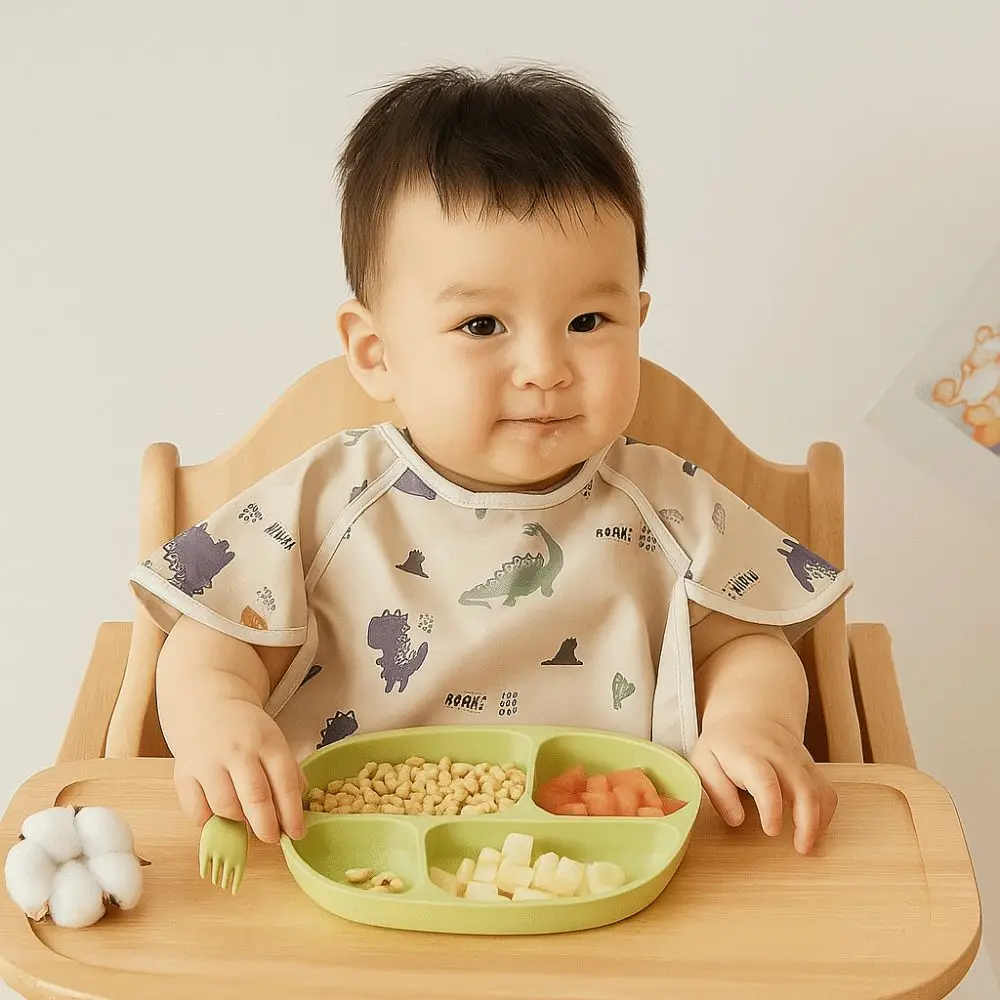

Cute Waterproof Baby Bibs Soft Short Sleeve Burp Cloth Dirt Proof Sleeveless Feeding Apron Feeding