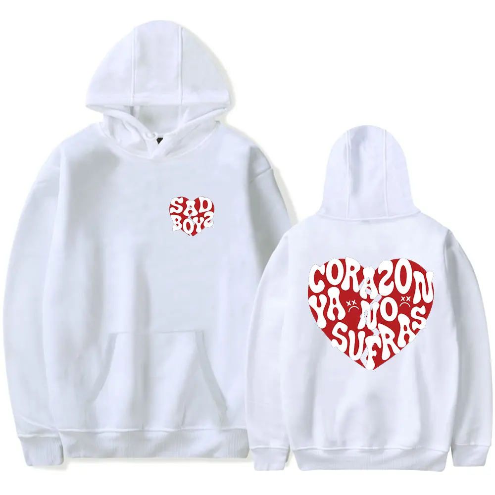 Junior H Heart No Sufras Sad Boyz Mania Tour Merch Hoodie Casual Pocket Drawstring Hoodie Streetwear Long Sleeve Pullover