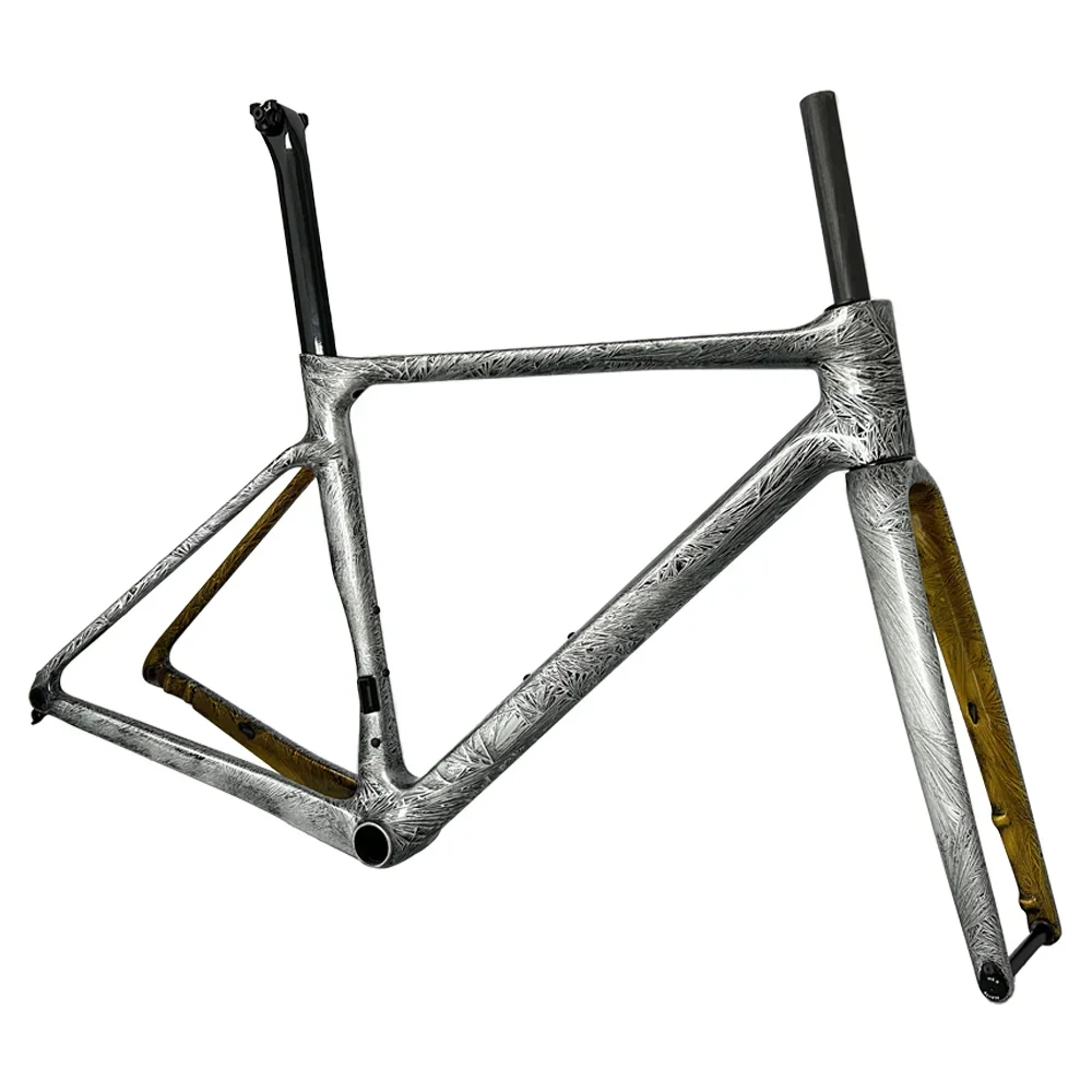 

T1000 Carbon Road Bike Frame 700*38C Disc Brake Full Hidden Cable Routing BB86 Lightweight 997g Sliver Ice Crack Customized