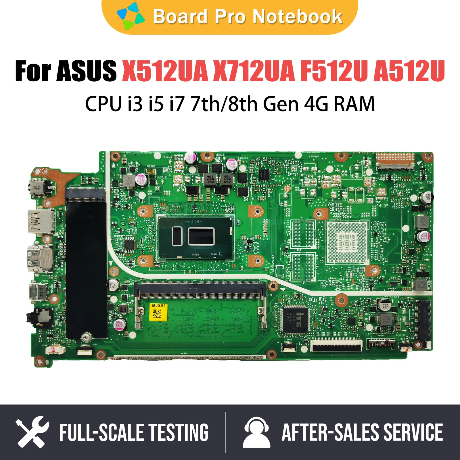 

X512UA Notebook Mainboard For ASUS X512UB X512UF X712UA F512U A512U Y5100U V5000UA Laptop Motherboard i3 CPU 4GB RAM