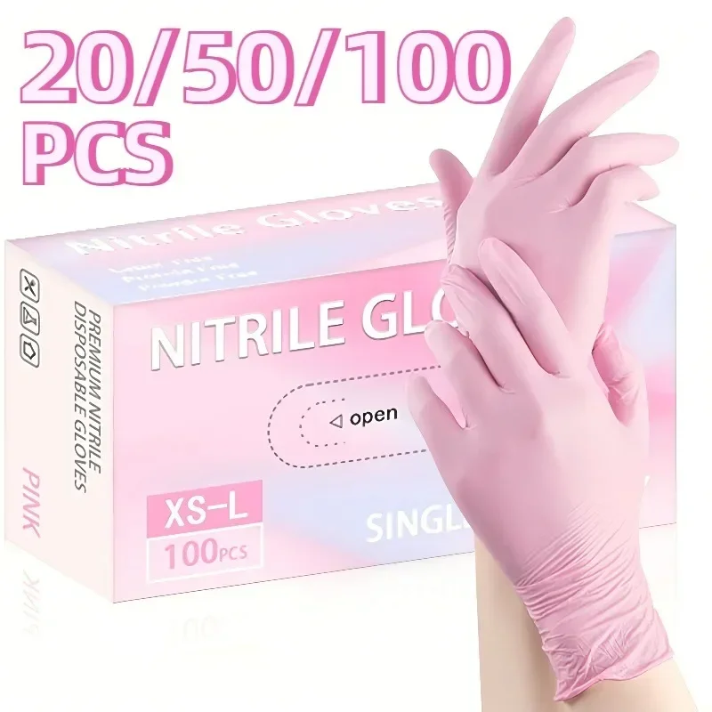 50PCS Pink Nitrile Gloves Household Cleaning Nitrile Gloves Kitchen Cooking Petcare Beauty Nail Multifunctional Tool