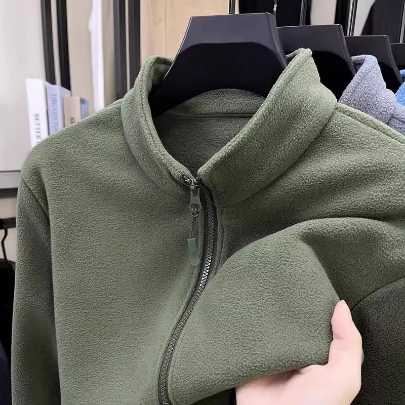 Men's Double-Sided Fleece Warm Hoodie Autumn Winter Stand Collar Pullover Fleece-Lined Base Layer Shirt Casual Loose Fit