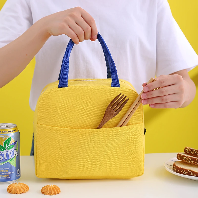 Bolsa de almuerzo con aislamiento de pato de dibujos animados para niños y mujeres, bolso de mano de tela Oxford de gran capacidad para Picnic térmico portátil