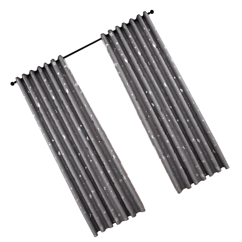 

1Pcs Blackout Window Curtain Heat Insulation Silver Stars Moon Printed Simple Fashion Punching Curtain 100x250cm Grey for