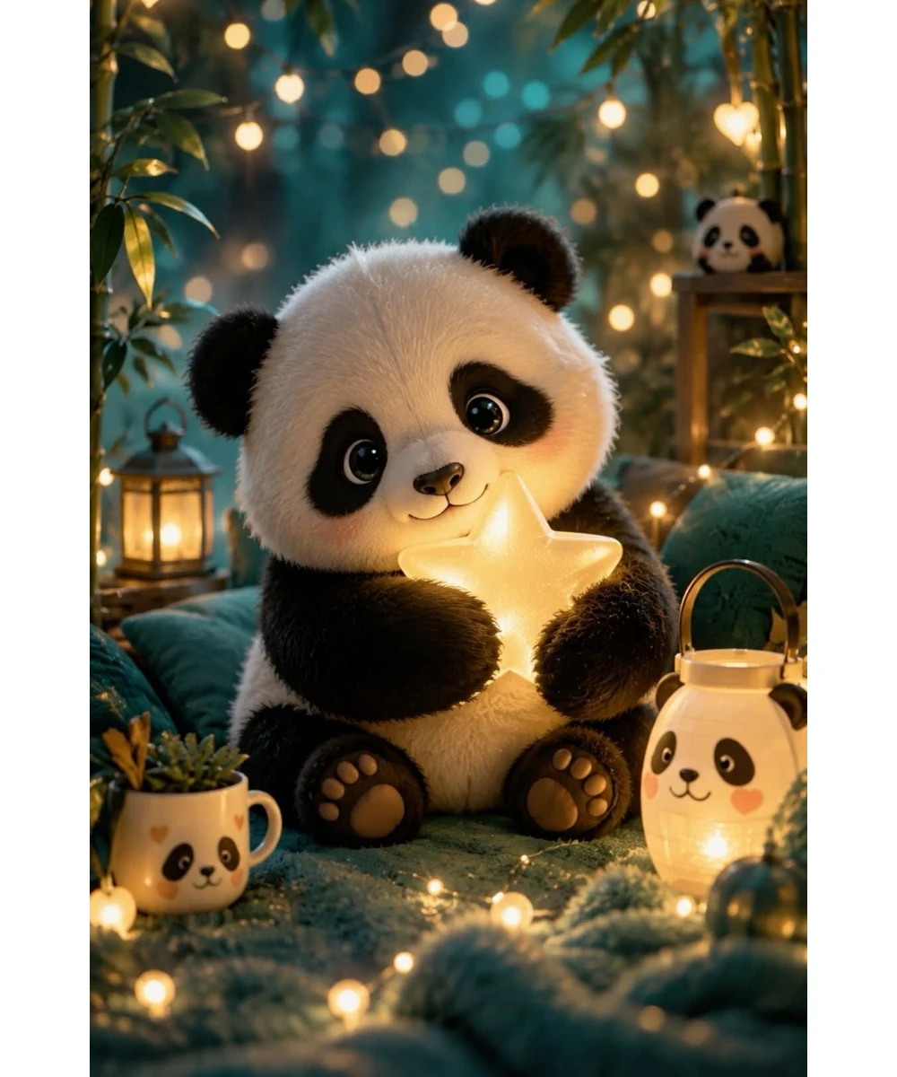 DIY Cute Panda Holding Glowing Star Diamond Painting, Warm Night Bamboo Lantern Scene For Living Room Wall Decoration Gift