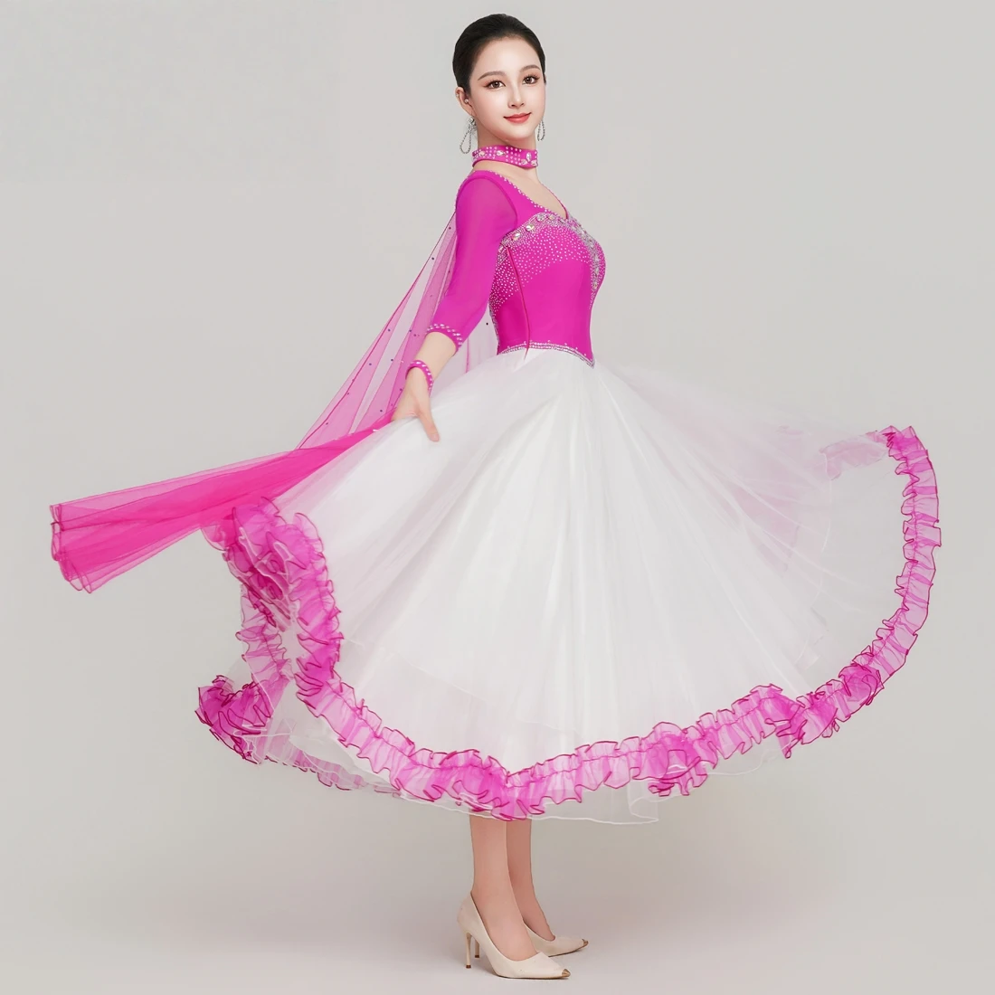 2026 New Modern Dance Dress National Standard Dance Clothes Ballroom Dance Dress Floating Sleeves Swinging Performance Dress view 4