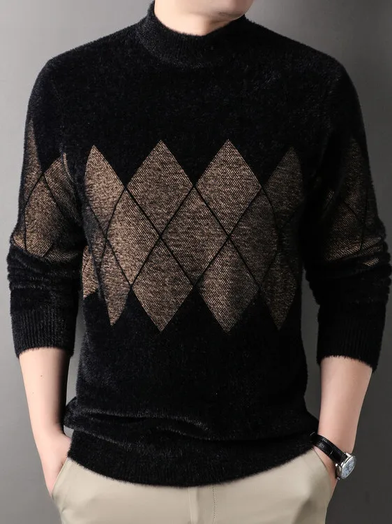 

High-End Men's Knitted Sweater Winter Thiened Mink Velvet High Collar Casual Boting irt Autumn Winter Sle Comfortable