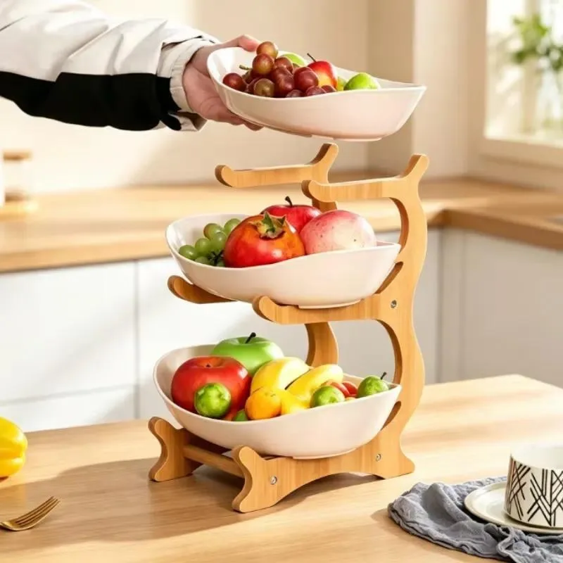 for Multi-layer bamboo fruit rack, 3-layer removable fruit tray rack, kitchen counter snack fruit storage rack