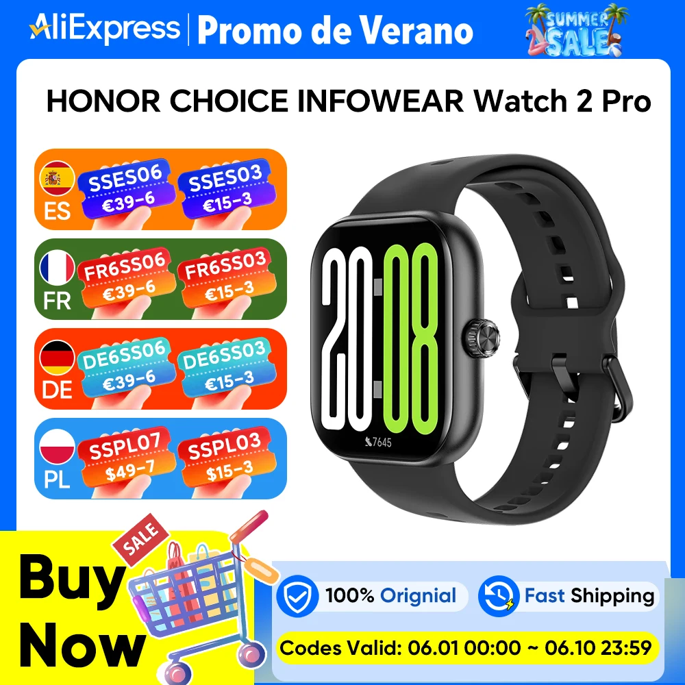 Montre connectée HONOR CHOICE Watch 2 Pro, version globale, écran AMOLED à bord fin de 1,97 pouces, HONOR CHOICE INFOWEAR Watch 2 Pro