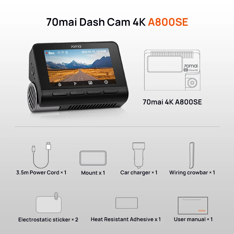 70mai A800SE 4K車載DVR、リアまたはインテリアカメラ対応、24時間駐車 70mai A800SE 4K車載DVR、リアまたはインテリアカメラ対応、24時間駐車