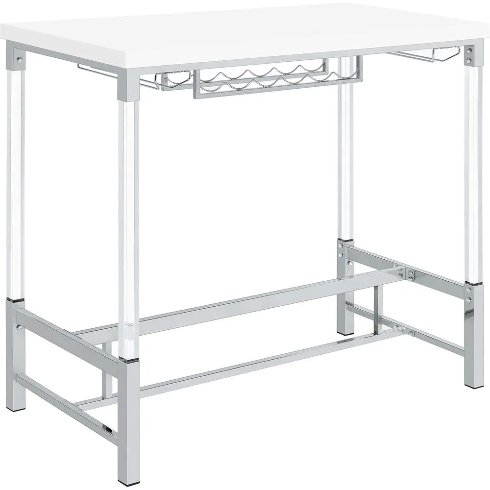 

Modern White High Gloss Bar Table with Wine Rack & Stemware Holders, 47 Rectangular for Home Bar & Dining