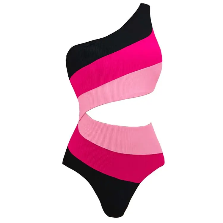 2024 Swimsuit Color Block  One Piece  Swimwear Women  Vacation Beachwear Luxury Bathing Suit Sexy Bikini